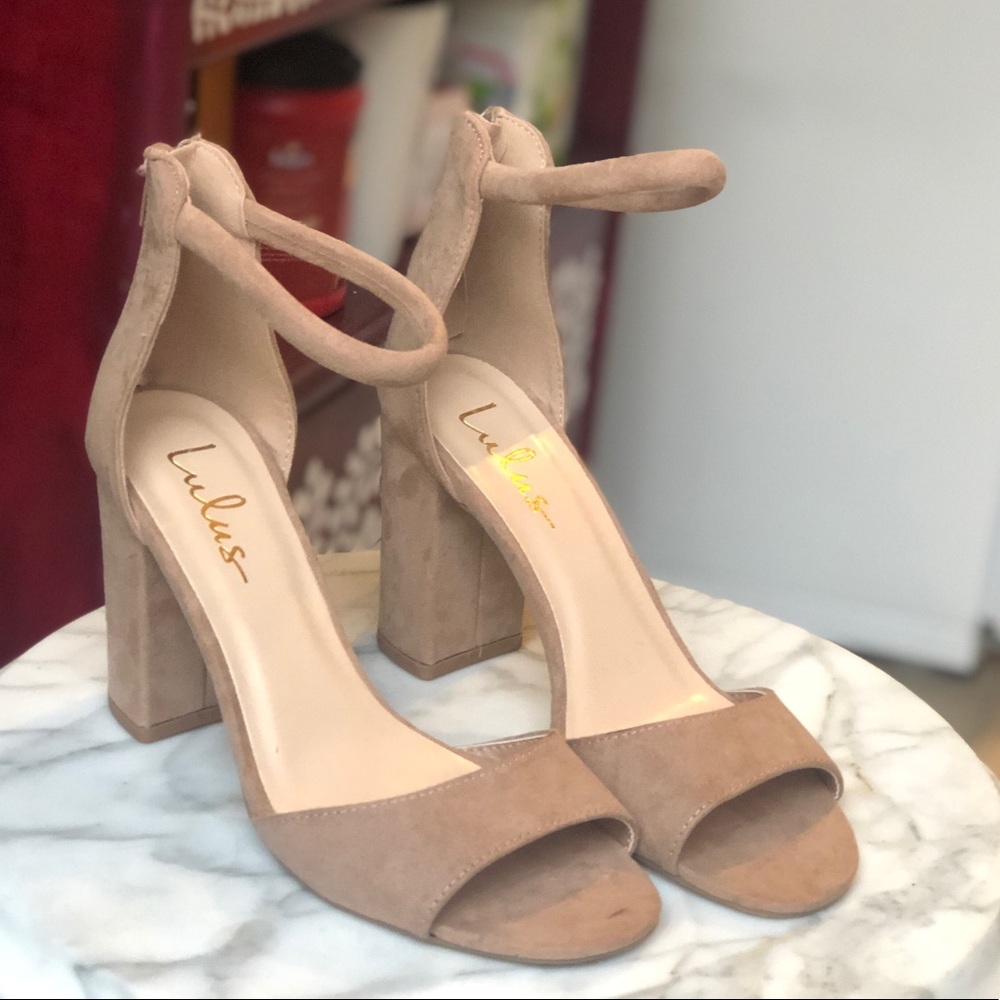 Taupe Suede Ankle Strap Heels
